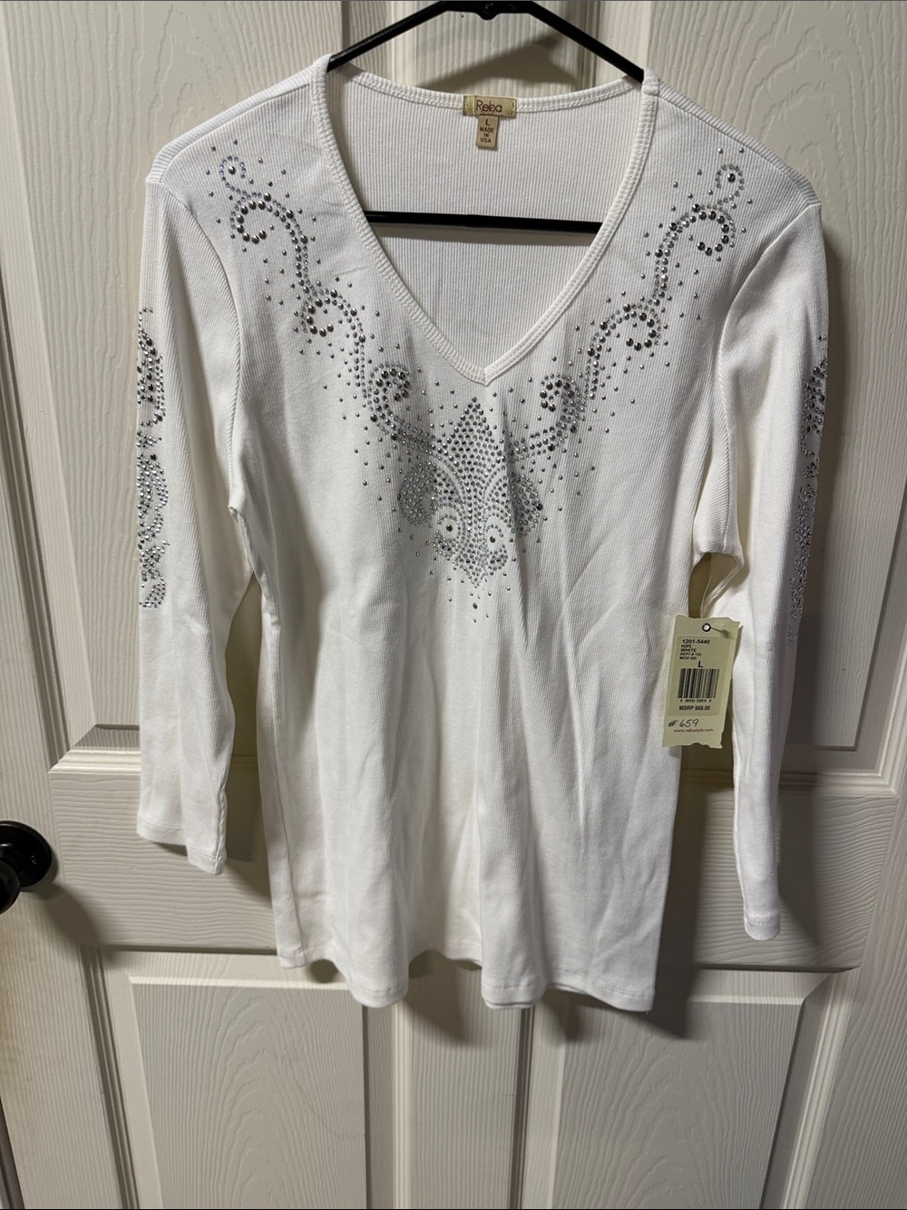 Berek White V-Neck Embellished Women's Top